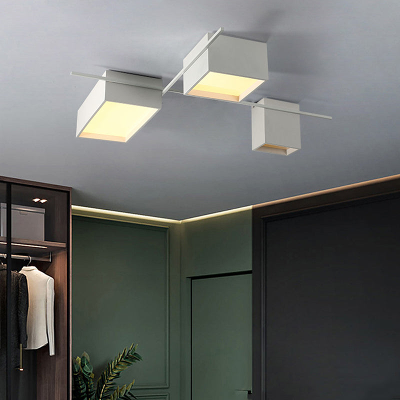 Moderne Minimalistische LED Plafondlamp Smeedijzer Geometrische Flush Mount met Acryl Shade