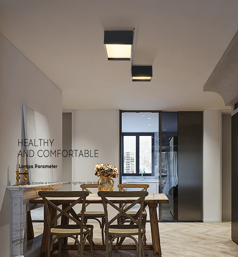 Moderne Minimalistische LED Plafondlamp Smeedijzer Geometrische Flush Mount met Acryl Shade