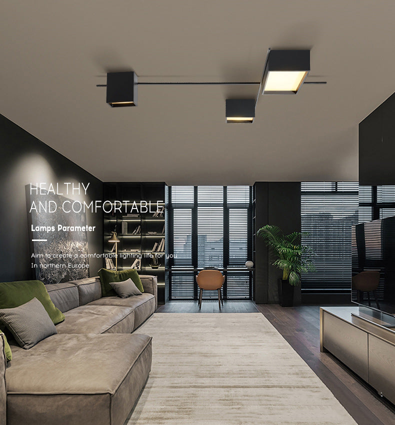 Moderne Minimalistische LED Plafondlamp Smeedijzer Geometrische Flush Mount met Acryl Shade