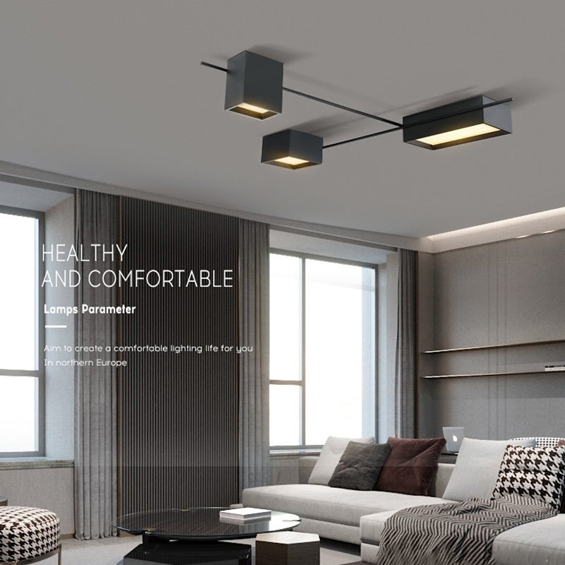 Moderne Minimalistische LED Plafondlamp Smeedijzer Geometrische Flush Mount met Acryl Shade