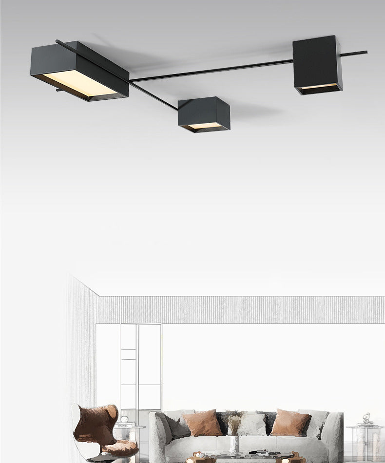 Moderne Minimalistische LED Plafondlamp Smeedijzer Geometrische Flush Mount met Acryl Shade