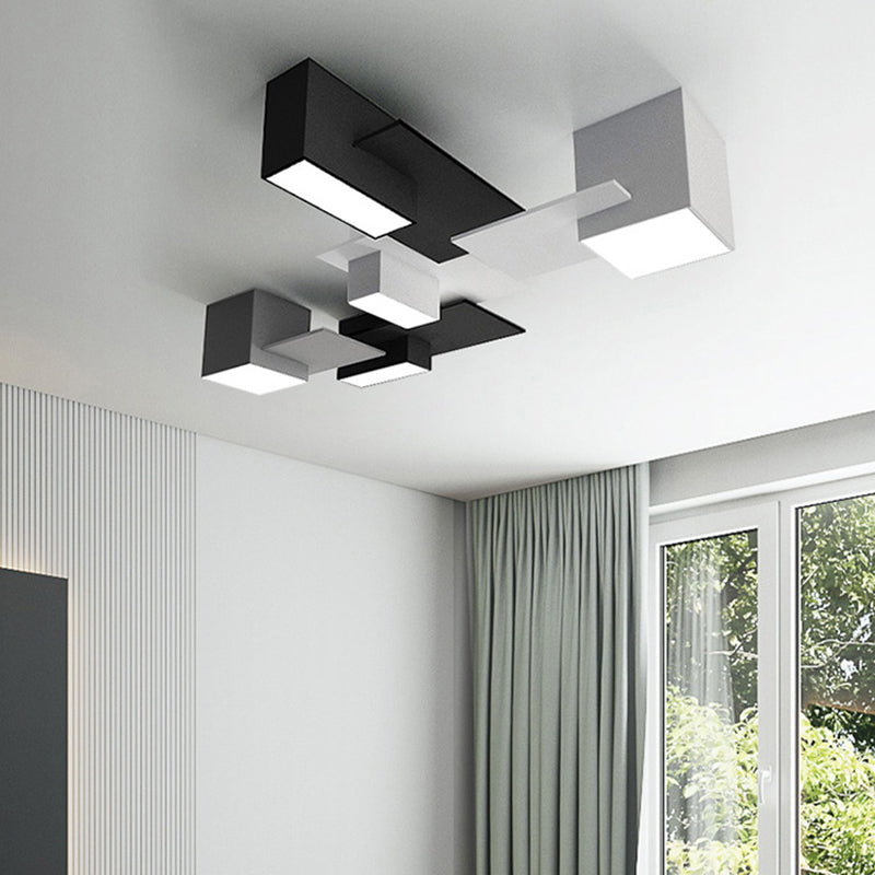 Plafonnier LED noir et blanc en fer de simplicité moderne, plafonnier géométrique avec abat-jour en acrylique