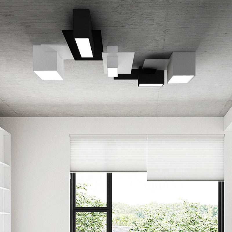 Plafonnier LED noir et blanc en fer de simplicité moderne, plafonnier géométrique avec abat-jour en acrylique