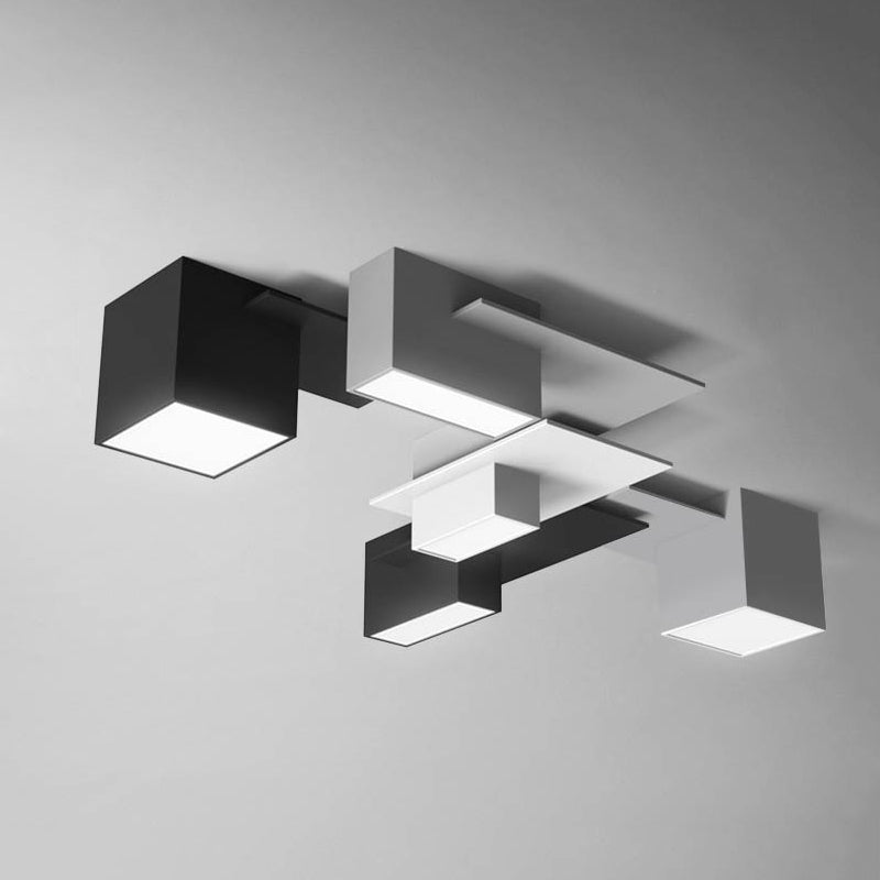 Plafonnier LED noir et blanc en fer de simplicité moderne, plafonnier géométrique avec abat-jour en acrylique