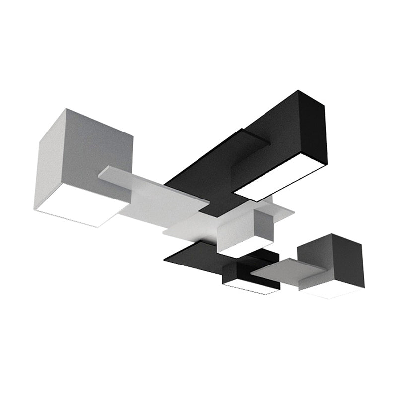 Plafonnier LED noir et blanc en fer de simplicité moderne, plafonnier géométrique avec abat-jour en acrylique