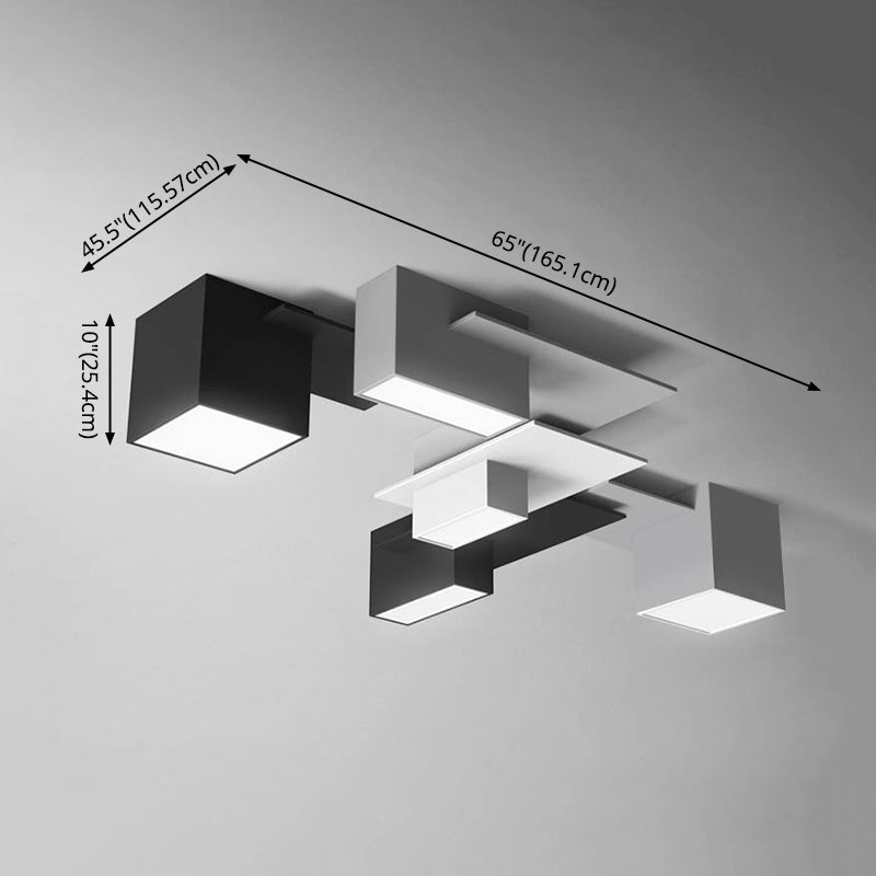 Plafonnier LED noir et blanc en fer de simplicité moderne, plafonnier géométrique avec abat-jour en acrylique