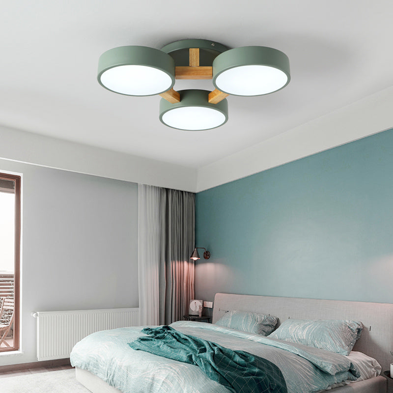 Modern Creative LED Ceiling Light Wrought Iron Geometric Macaron Semi Flush Mount with Acrylic Shade