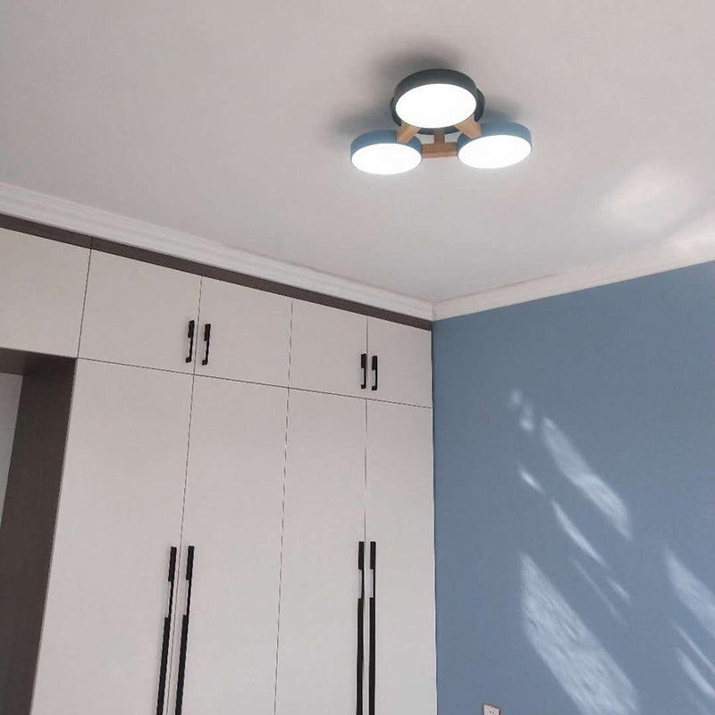 Modern Creative LED Ceiling Light Wrought Iron Geometric Macaron Semi Flush Mount with Acrylic Shade