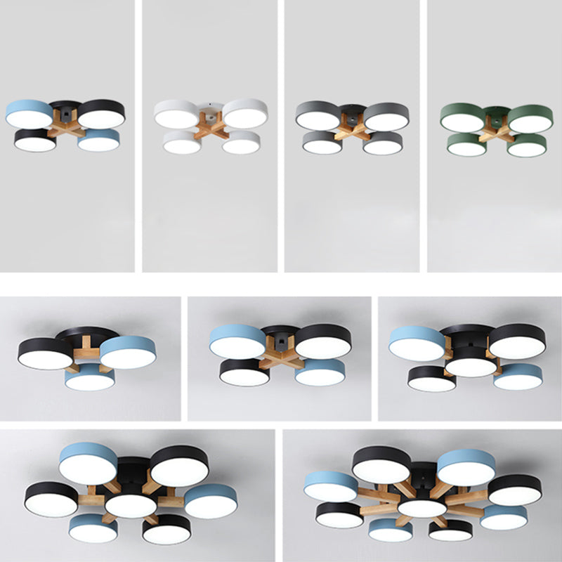 Modern Creative LED Ceiling Light Wrought Iron Geometric Macaron Semi Flush Mount with Acrylic Shade