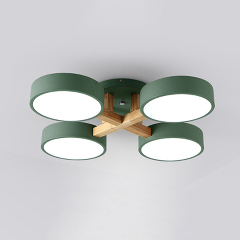 Modern Creative LED Ceiling Light Wrought Iron Geometric Macaron Semi Flush Mount with Acrylic Shade