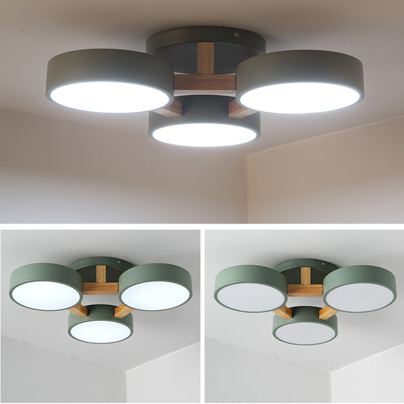 Modern Creative LED Ceiling Light Wrought Iron Geometric Macaron Semi Flush Mount with Acrylic Shade