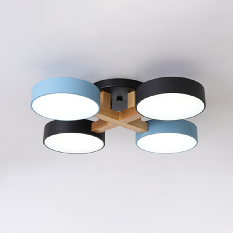 Modern Creative LED Ceiling Light Wrought Iron Geometric Macaron Semi Flush Mount with Acrylic Shade