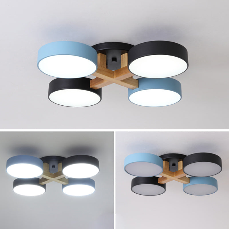Modern Creative LED Ceiling Light Wrought Iron Geometric Macaron Semi Flush Mount with Acrylic Shade