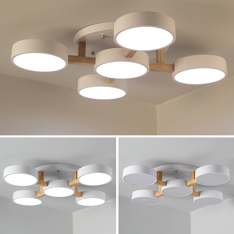 Modern Creative LED Ceiling Light Wrought Iron Geometric Macaron Semi Flush Mount with Acrylic Shade
