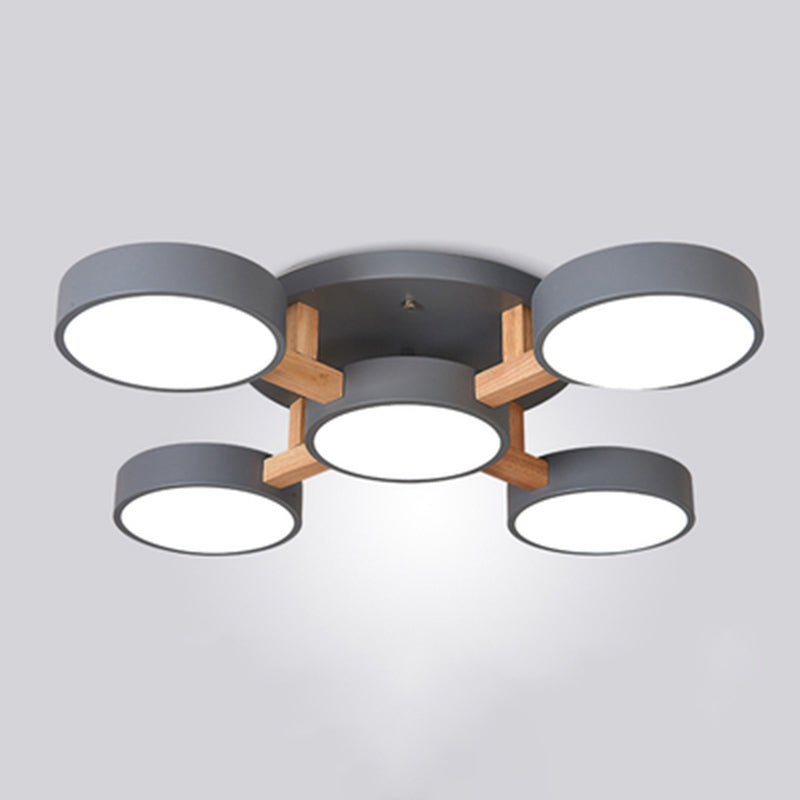 Modern Creative LED Ceiling Light Wrought Iron Geometric Macaron Semi Flush Mount with Acrylic Shade