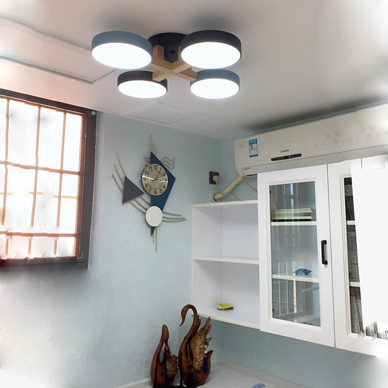 Modern Creative LED Ceiling Light Wrought Iron Geometric Macaron Semi Flush Mount with Acrylic Shade