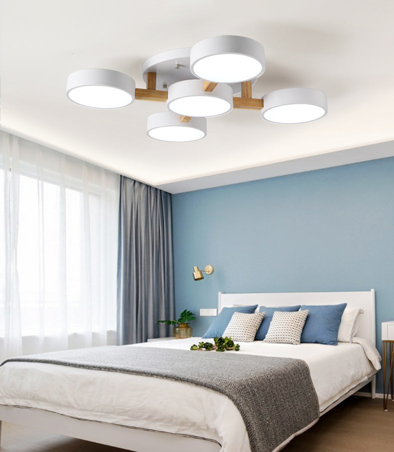Modern Creative LED Ceiling Light Wrought Iron Geometric Macaron Semi Flush Mount with Acrylic Shade