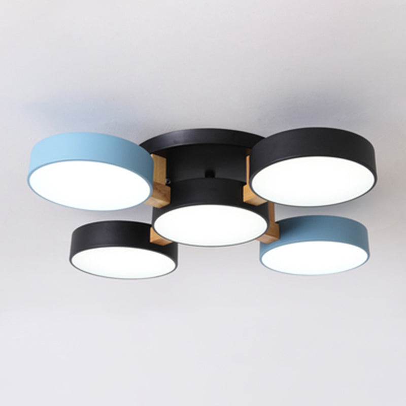 Modern Creative LED Ceiling Light Wrought Iron Geometric Macaron Semi Flush Mount with Acrylic Shade