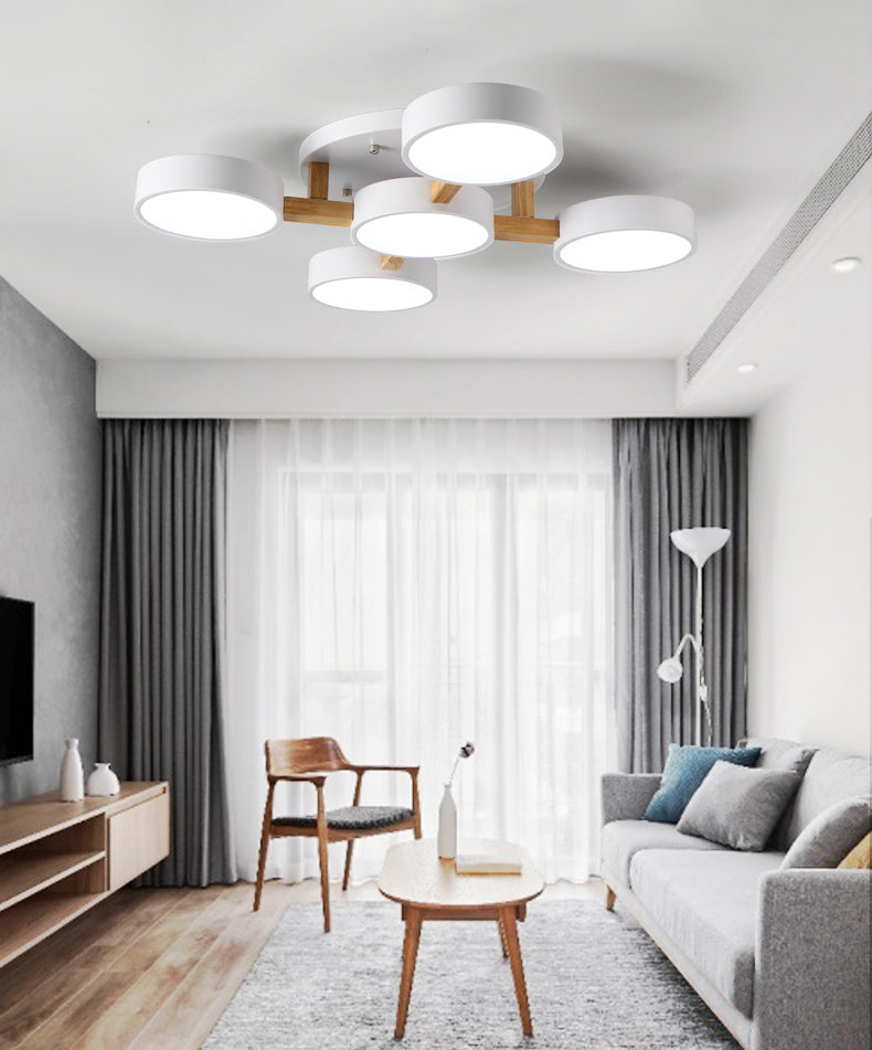 Modern Creative LED Ceiling Light Wrought Iron Geometric Macaron Semi Flush Mount with Acrylic Shade