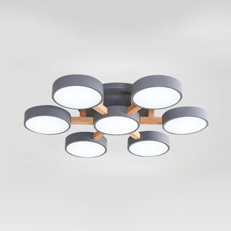 Modern Creative LED Ceiling Light Wrought Iron Geometric Macaron Semi Flush Mount with Acrylic Shade