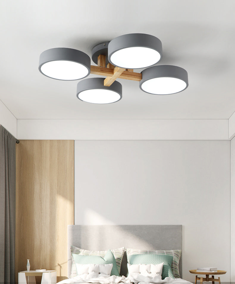 Modern Creative LED Ceiling Light Wrought Iron Geometric Macaron Semi Flush Mount with Acrylic Shade