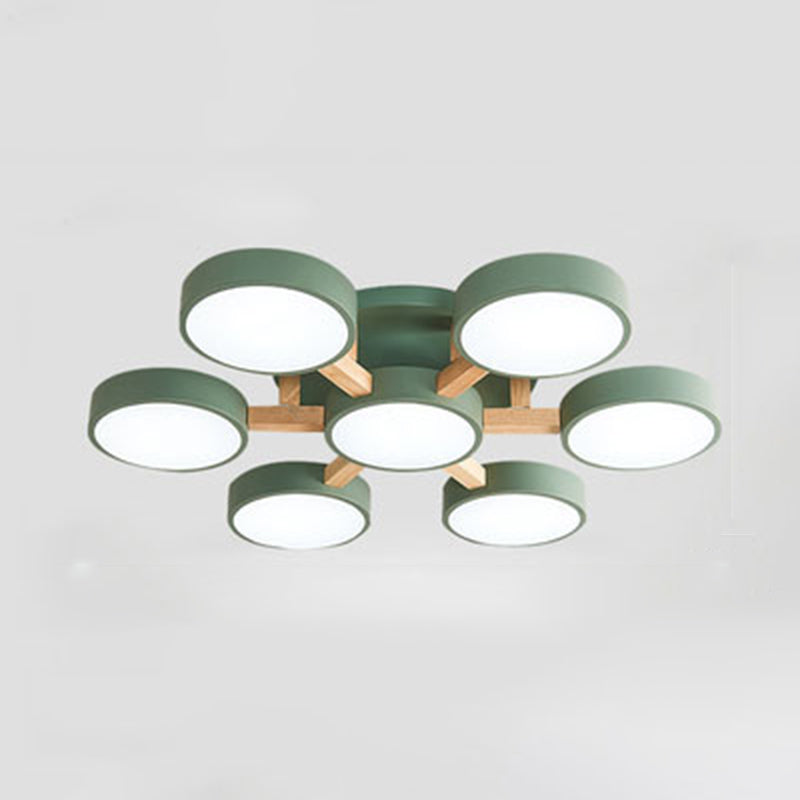 Modern Creative LED Ceiling Light Wrought Iron Geometric Macaron Semi Flush Mount with Acrylic Shade