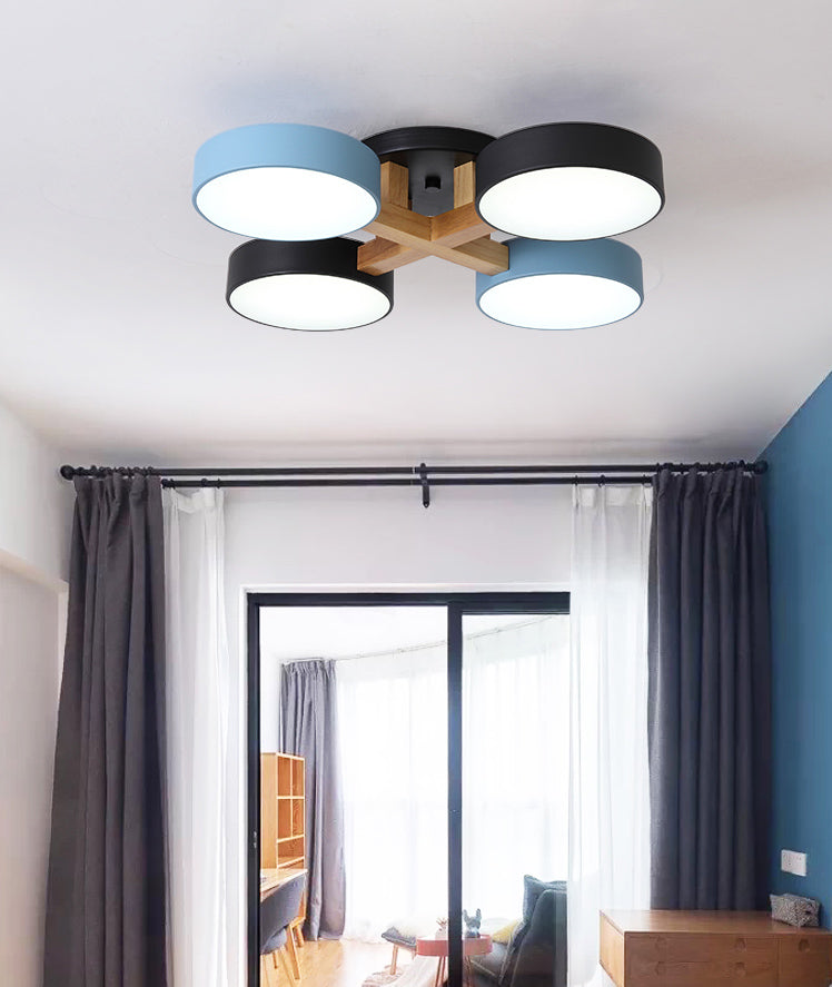 Modern Creative LED Ceiling Light Wrought Iron Geometric Macaron Semi Flush Mount with Acrylic Shade