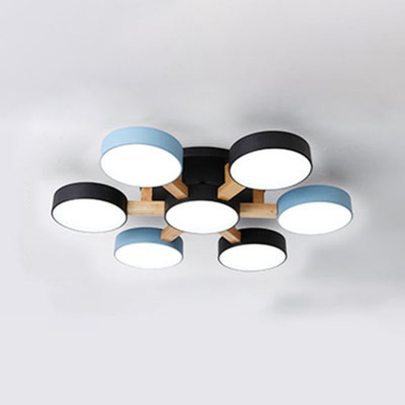 Modern Creative LED Ceiling Light Wrought Iron Geometric Macaron Semi Flush Mount with Acrylic Shade
