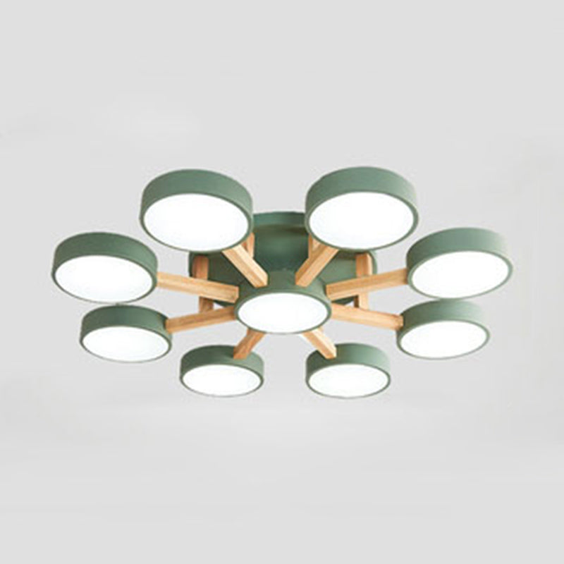 Modern Creative LED Ceiling Light Wrought Iron Geometric Macaron Semi Flush Mount with Acrylic Shade