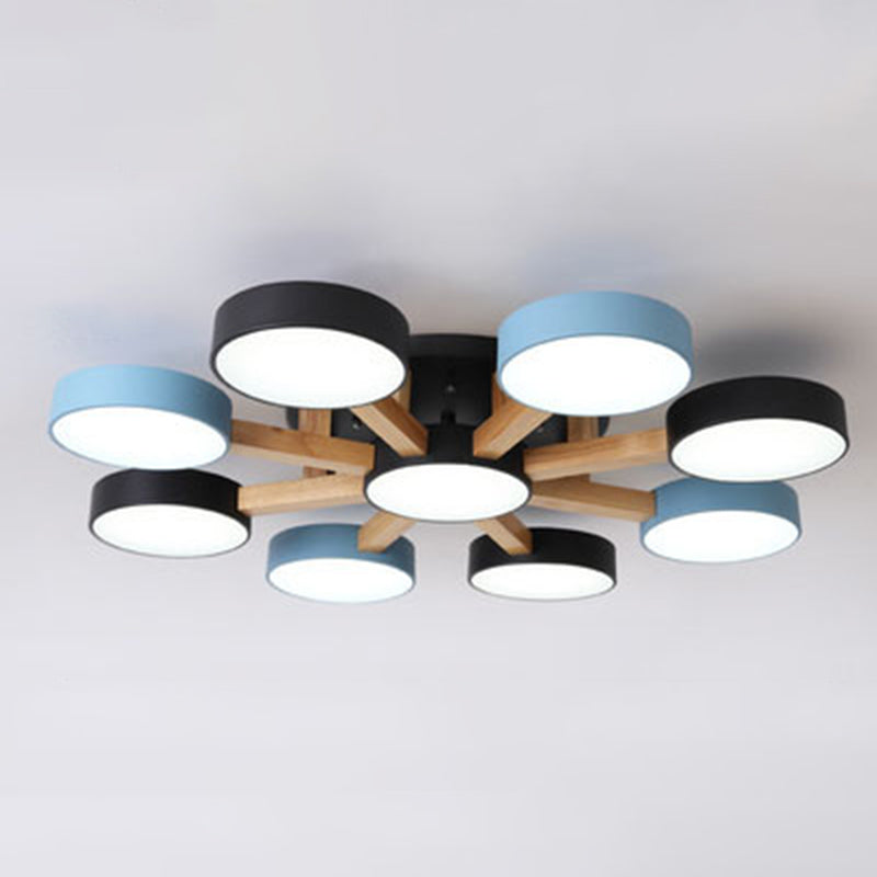Modern Creative LED Ceiling Light Wrought Iron Geometric Macaron Semi Flush Mount with Acrylic Shade
