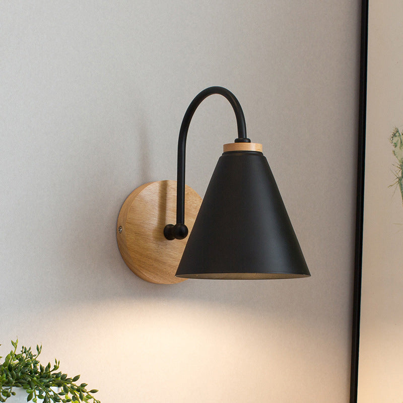 Geometric Shade Wall Lighting Modern Simple Wood Style Reading Wall Light in Black and White