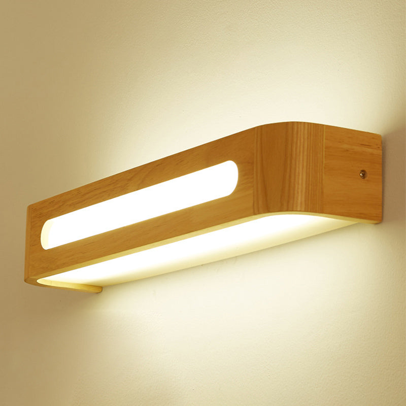 Log kleur LED -wand sconce in moderne beknopte stijl houten rechthoekige wandlamp met acrylschaduw