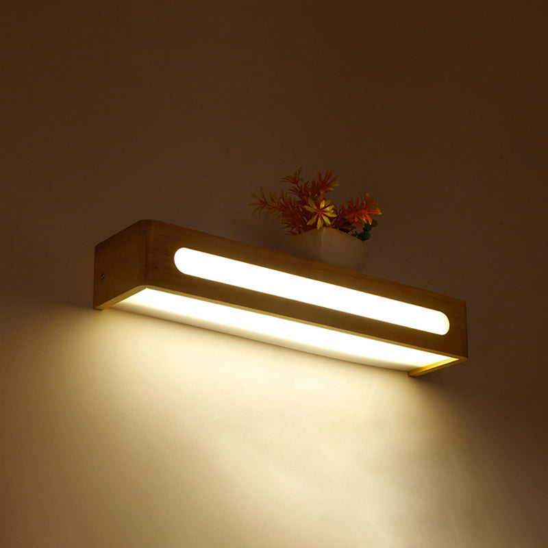 Log kleur LED -wand sconce in moderne beknopte stijl houten rechthoekige wandlamp met acrylschaduw