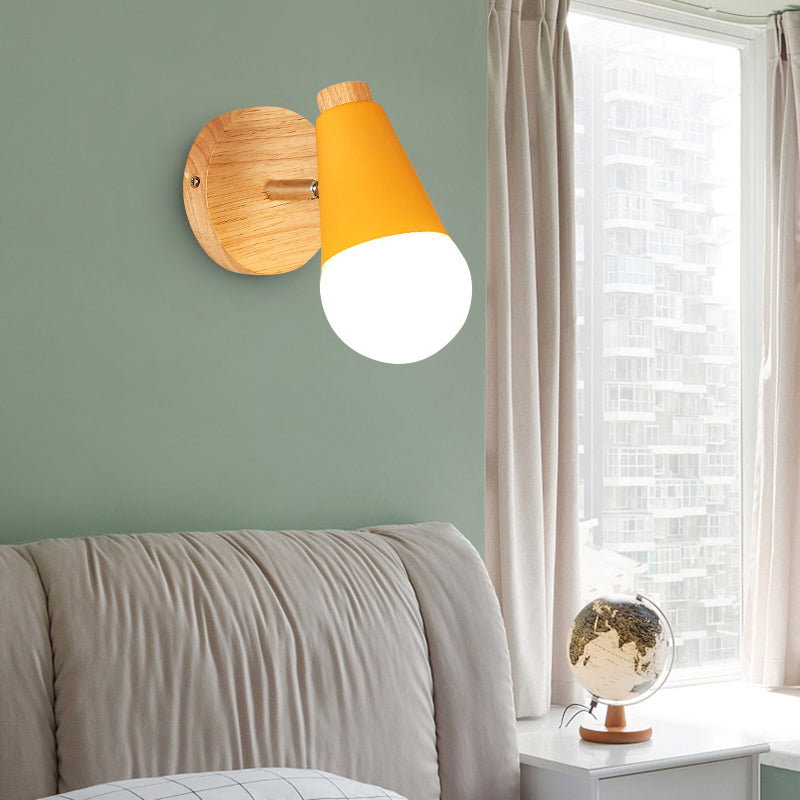 Modern Simple Fashion Style Geometric Shade Wall Sconce Wood 1 Light Sconces