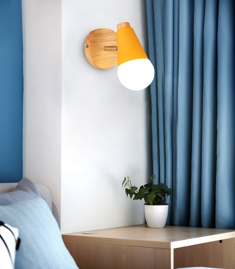 Modern Simple Fashion Style Geometric Shade Wall Sconce Wood 1 Light Sconces