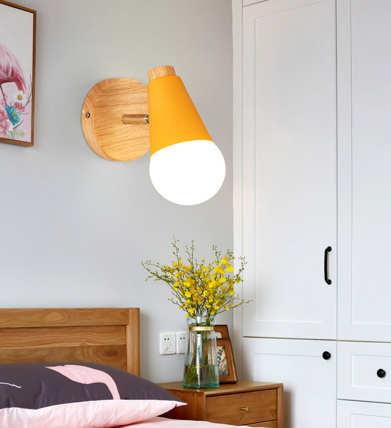 Modern Simple Fashion Style Geometric Shade Wall Sconce Wood 1 Light Sconces