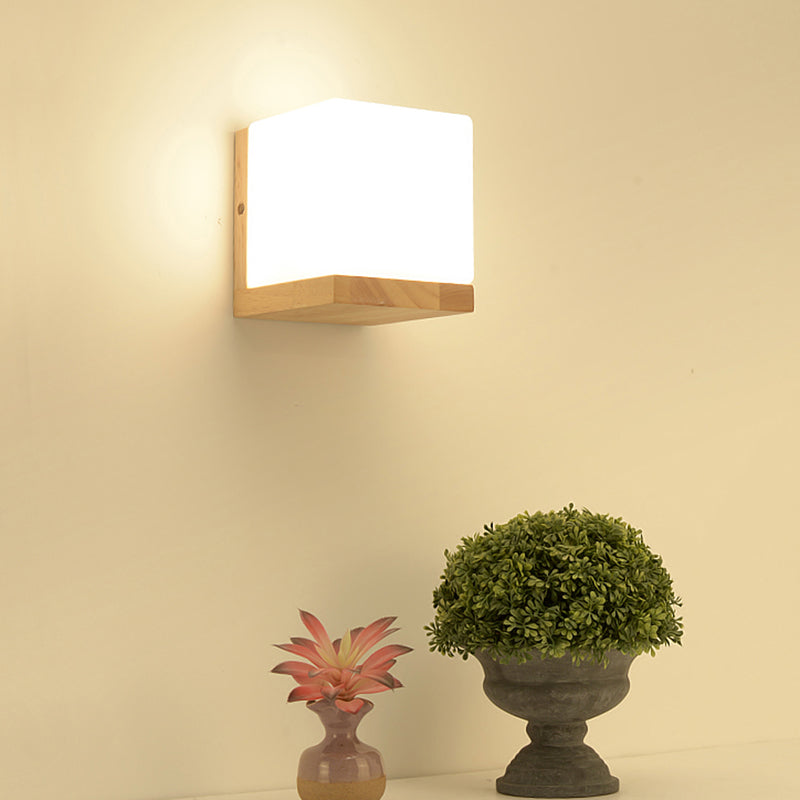 Geometric Shade Wall Lighting Modern Simple Wood Style Wall Light in Brown