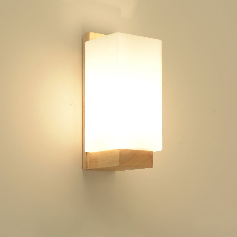 Geometric Shade Wall Lighting Modern Simple Wood Style Wall Light in Brown