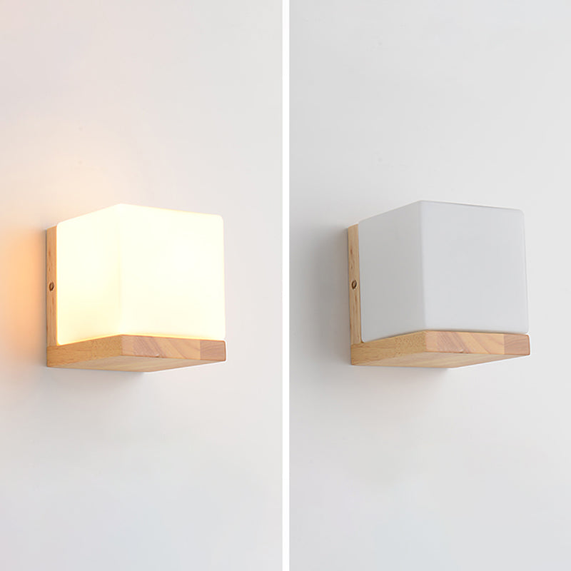 Geometric Shade Wall Lighting Modern Simple Wood Style Wall Light in Brown