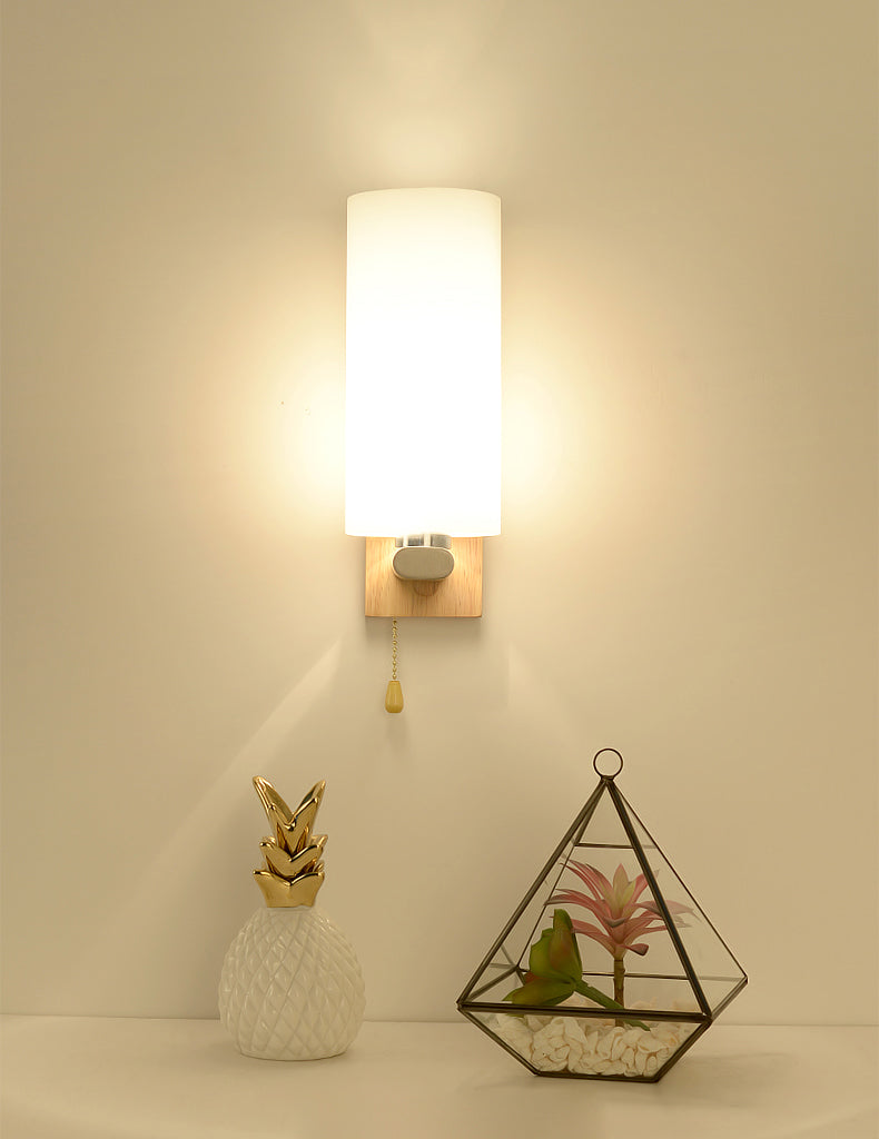 Geometric Shade Wall Lighting Modern Simple Wood Style Wall Light in Brown
