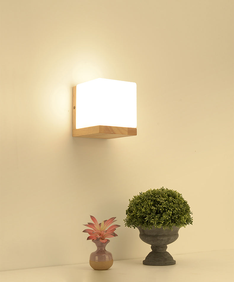 Geometric Shade Wall Lighting Modern Simple Wood Style Wall Light in Brown