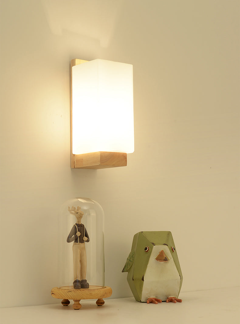 Geometric Shade Wall Lighting Modern Simple Wood Style Wall Light in Brown