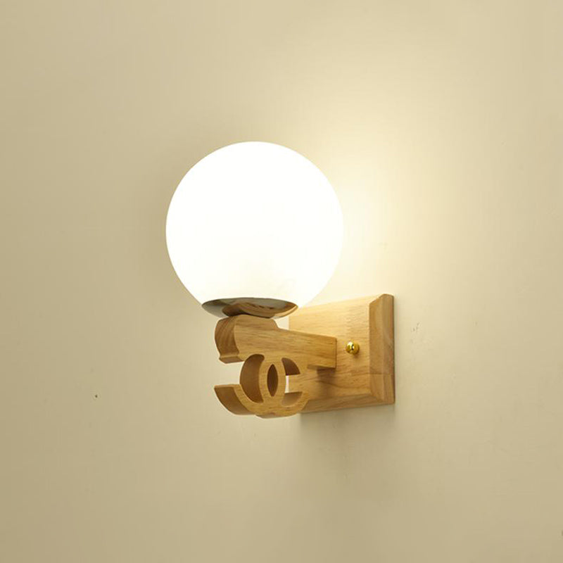 Geometric Shade Wall Lighting Modern Simple Wood Style Wall Light in Brown