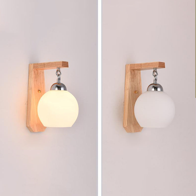 Geometric Shade Wall Lighting Modern Simple Wood Style Wall Light in Brown