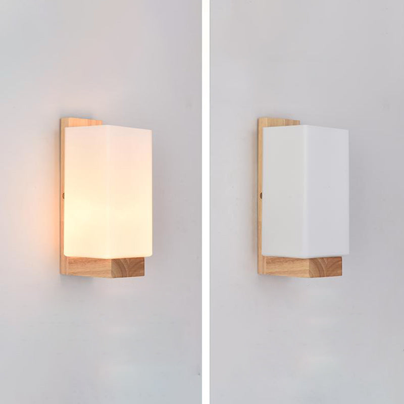 Geometric Shade Wall Lighting Modern Simple Wood Style Wall Light in Brown