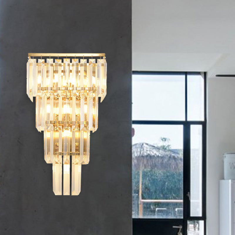 4/7 têtes Mur Light Gamique Éclairage d'éclairage mural de salon traditionnel avec nuance de blocs en cristal en couches en or