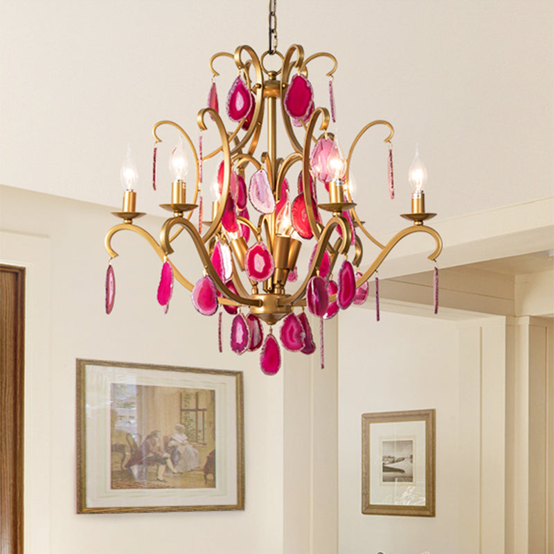 Metal Candelabra Ceiling Chandelier Rural 5/9/12 Lights Dining Room Hanging Pendant Light in Red/Blue/Rose Red