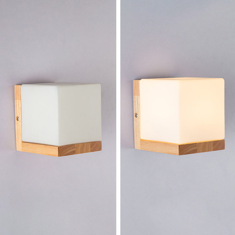 Moderner einfacher Stil Geometrischer Schatten Wandleuchten Holzglas 1 helle Leuchten in Braun