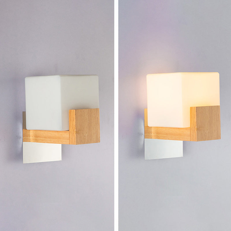 Moderner einfacher Stil Geometrischer Schatten Wandleuchten Holzglas 1 helle Leuchten in Braun