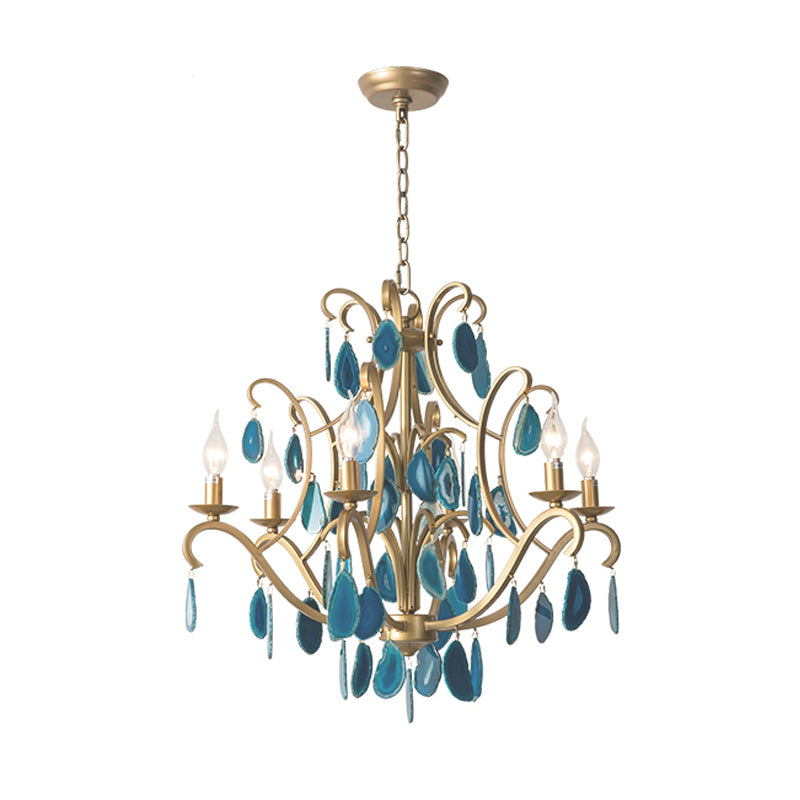 Metal Candelabra Ceiling Chandelier Rural 5/9/12 Lights Dining Room Hanging Pendant Light in Red/Blue/Rose Red